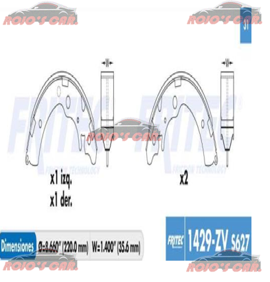  BALATA FRENO TAMBOR FRITEC, LADO DERECHO E IZQUIERDO, POSICION TRASERO, PRESENTACION ONE WAY, TIPO ESTANDAR PARA HONDA FIT 2013, CR-V 1997-2001, CIVIC 2003-2013, ACCORD 1990-2007