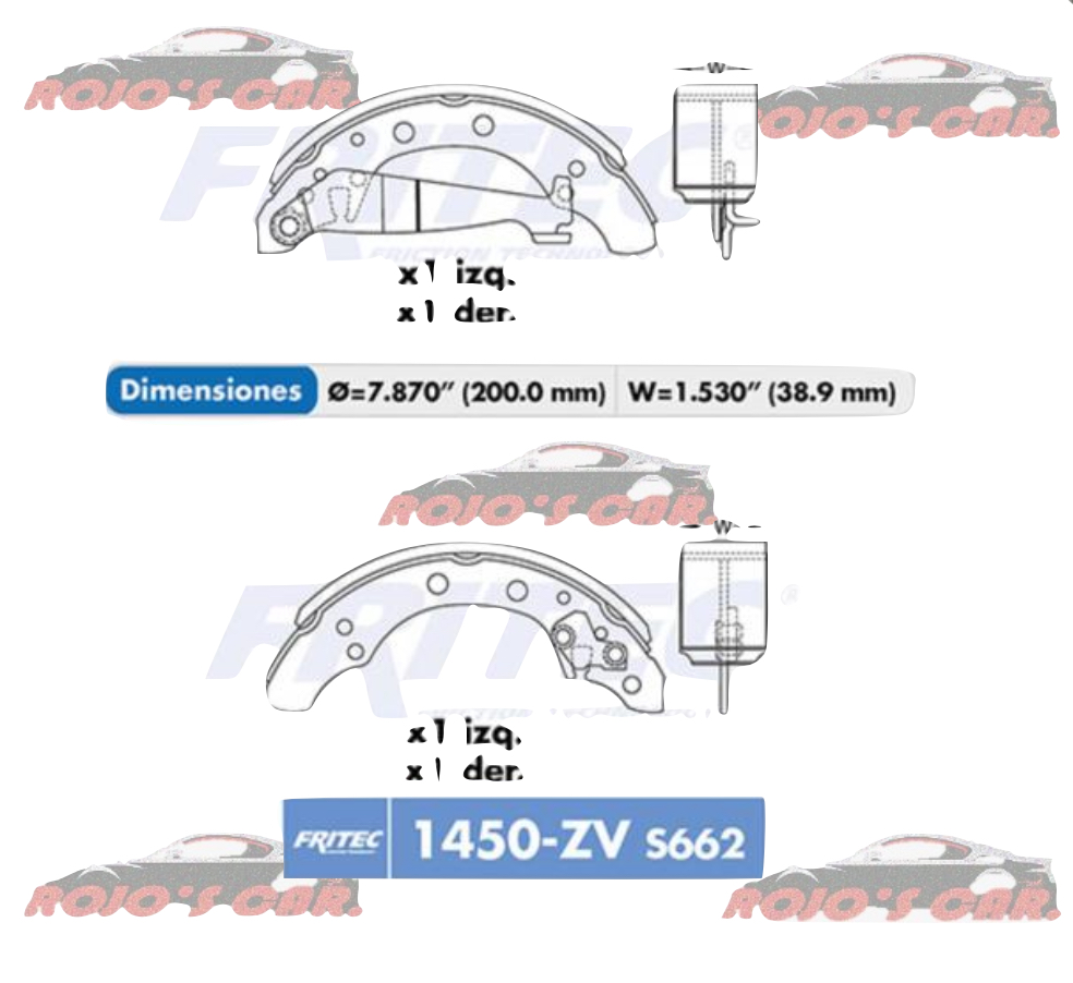 BALATA FRENO TAMBOR FRITEC ONE WAY PARA VOLKSWAGEN POINTER 1998-2009, LUPO 2005-2008, POLO 2003-2007, GOLF 1993-1999, JETTA 1993-1999, DERBY 1997-2009 IBIZA 2001-2002