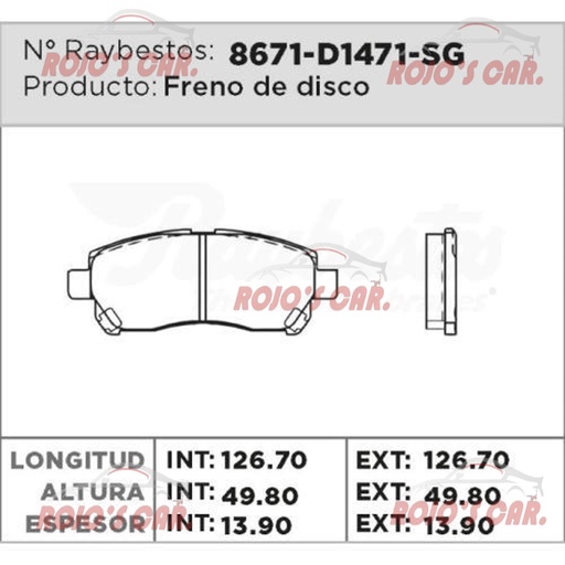 BALATA FRENO DE DISCO RAYBESTOS
